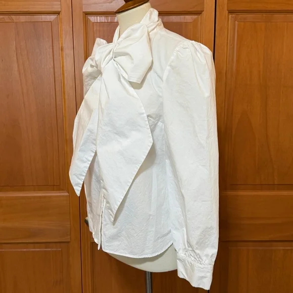 Anthropologie Mare Mare White Puff Sleeve Blouse with Oversized Bow - Picture 6 of 15